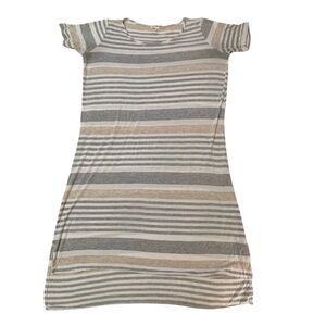 ANDREE BY UNIT Gray and Cream Striped T-Shirt Dress Sz M